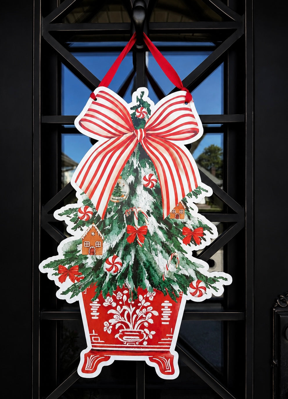 Red Bow Christmas Door Hanger
