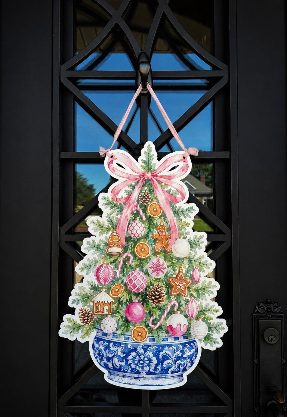 Chinoiserie Christmas Tree Door Hanger