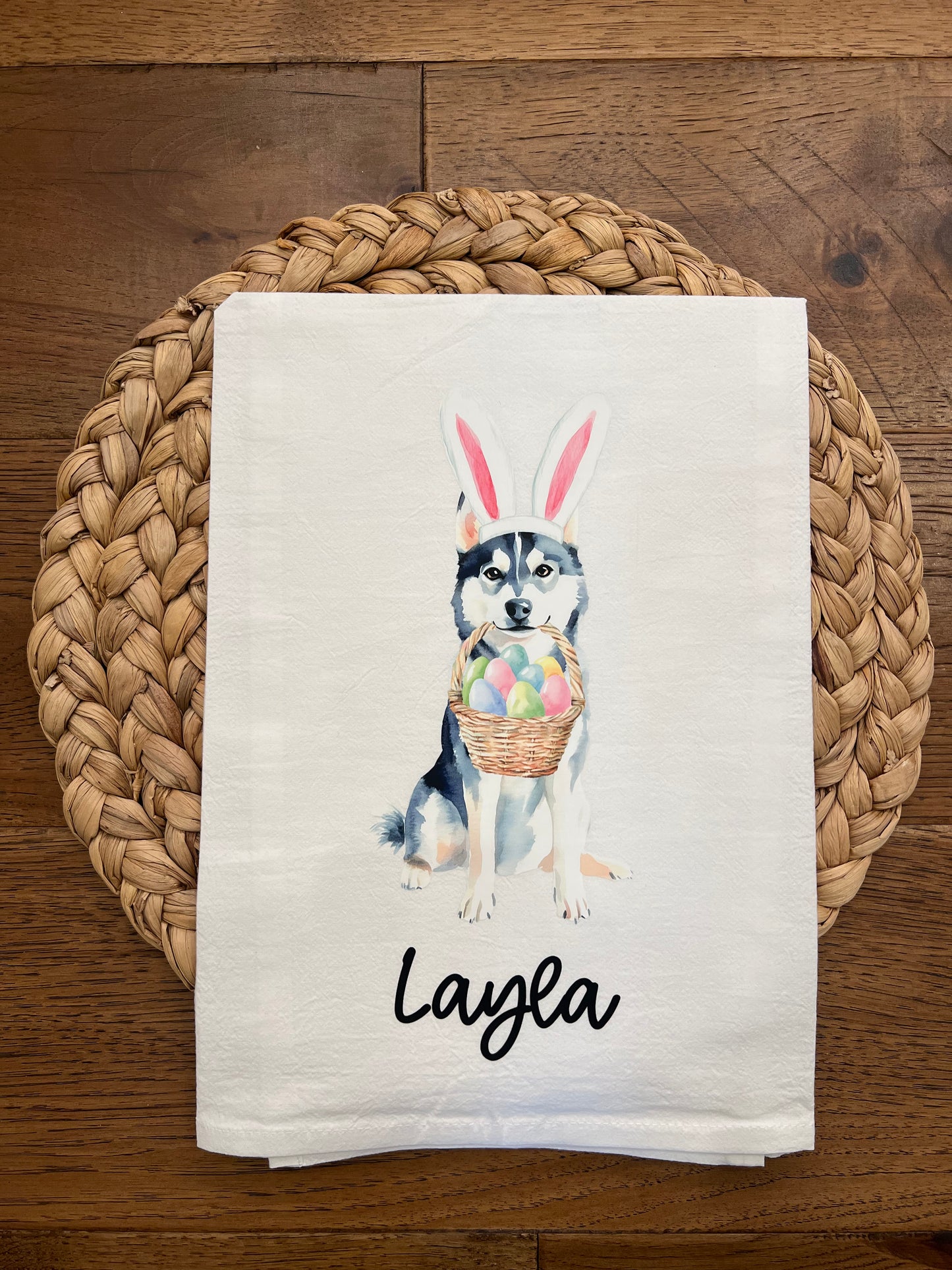 Easter Doggy Tea Towel