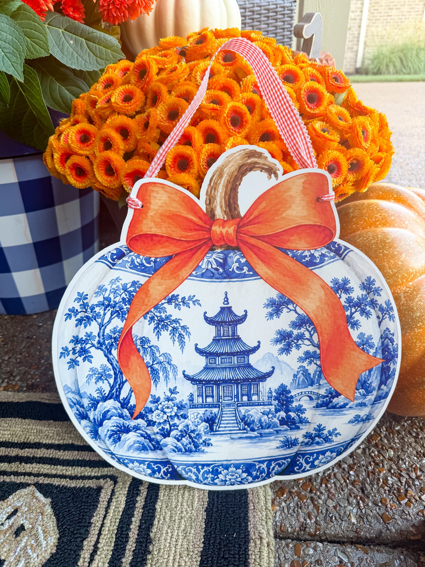 Chinoiserie Pumpkin Door Hanger