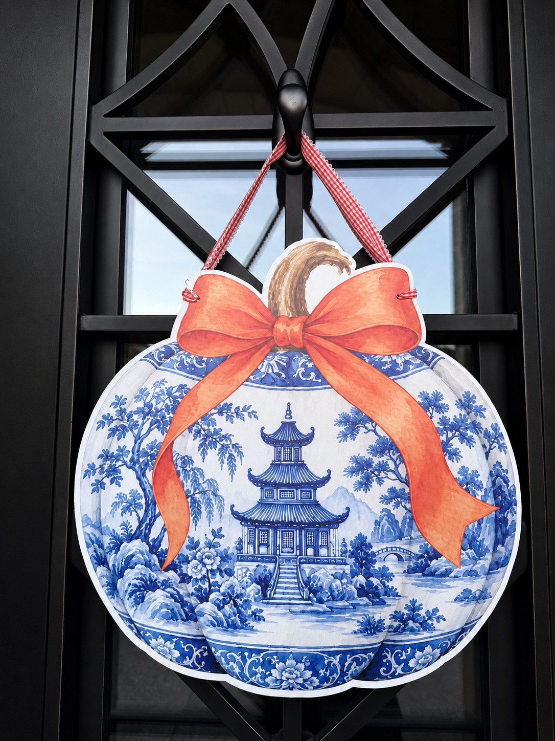 Chinoiserie Pumpkin Door Hanger