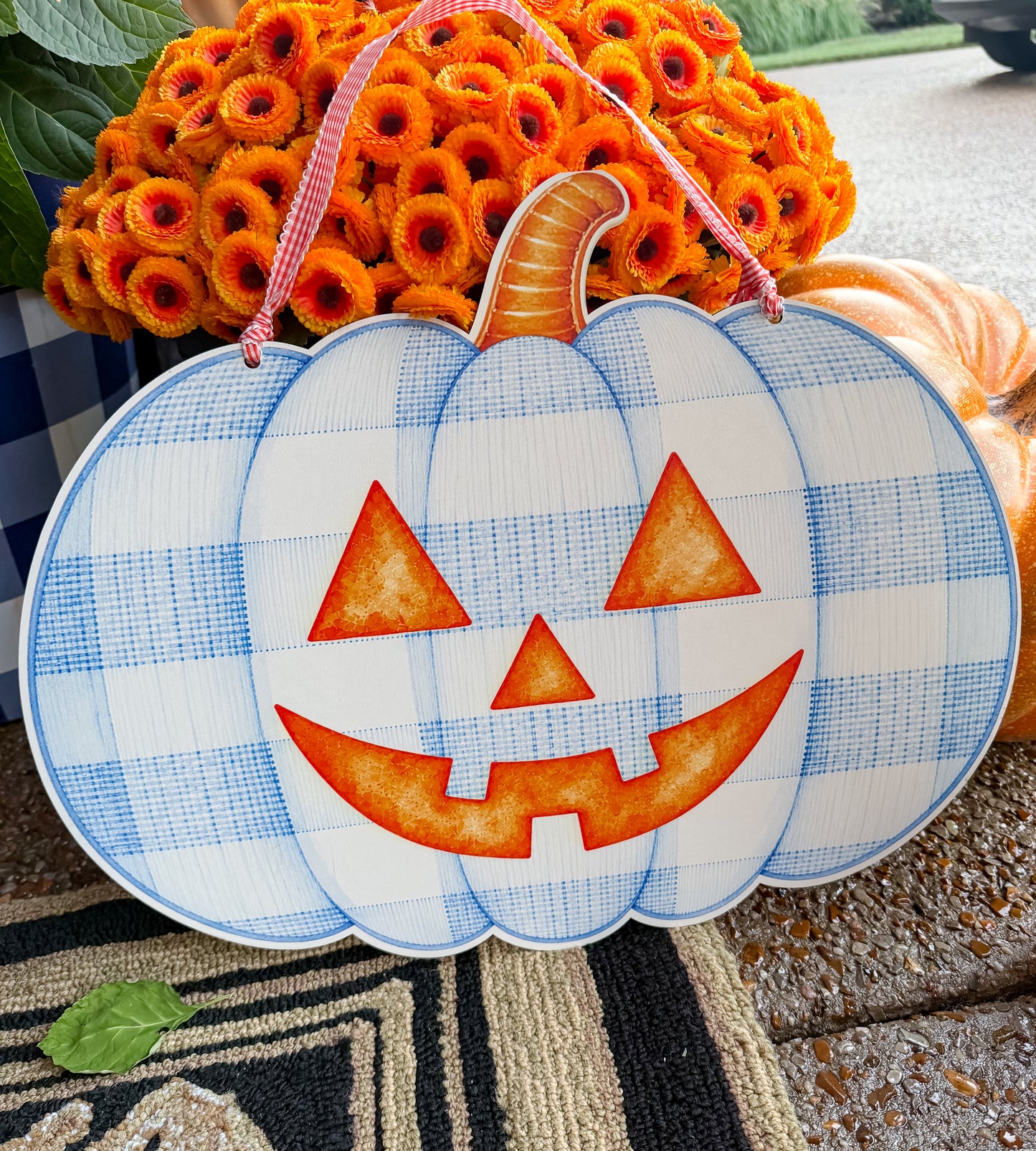 Gingham Jack-O-Lantern Door Hanger