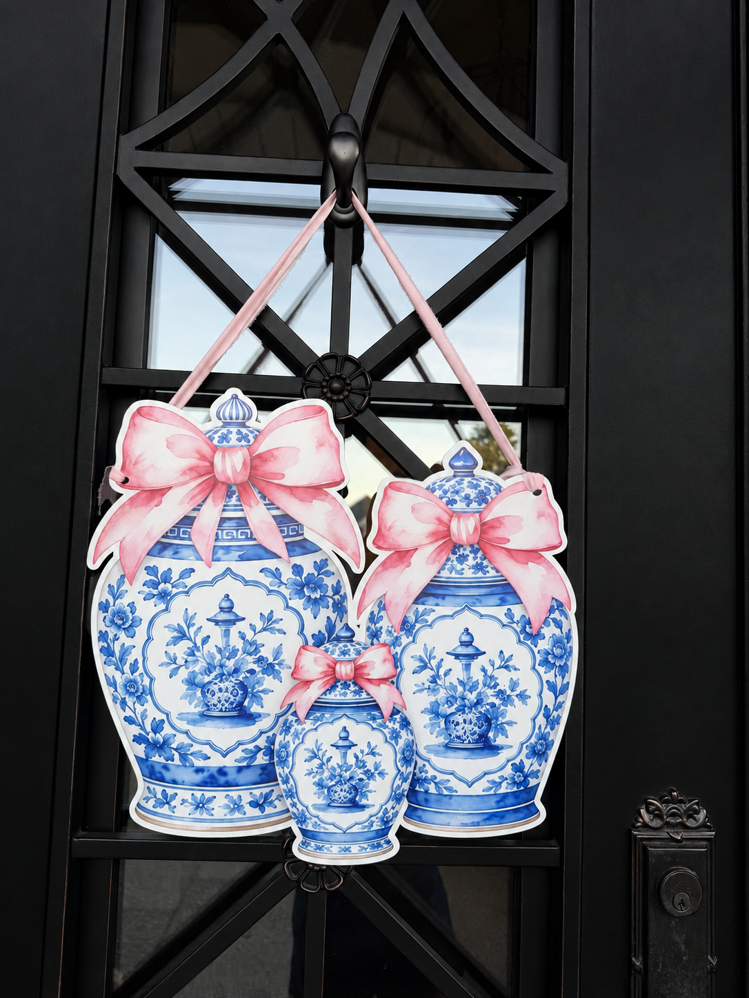 Pink Bow Ginger Jar Door Hanger