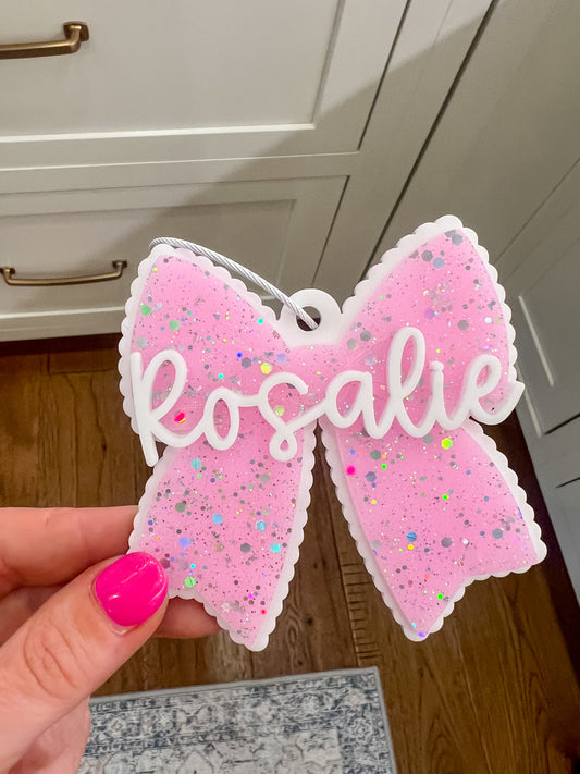 Pink Frost Acrylic Bow Bag Tag