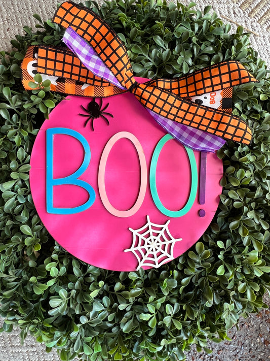 BOO Wooden Round Door Hanger / Wreath Insert