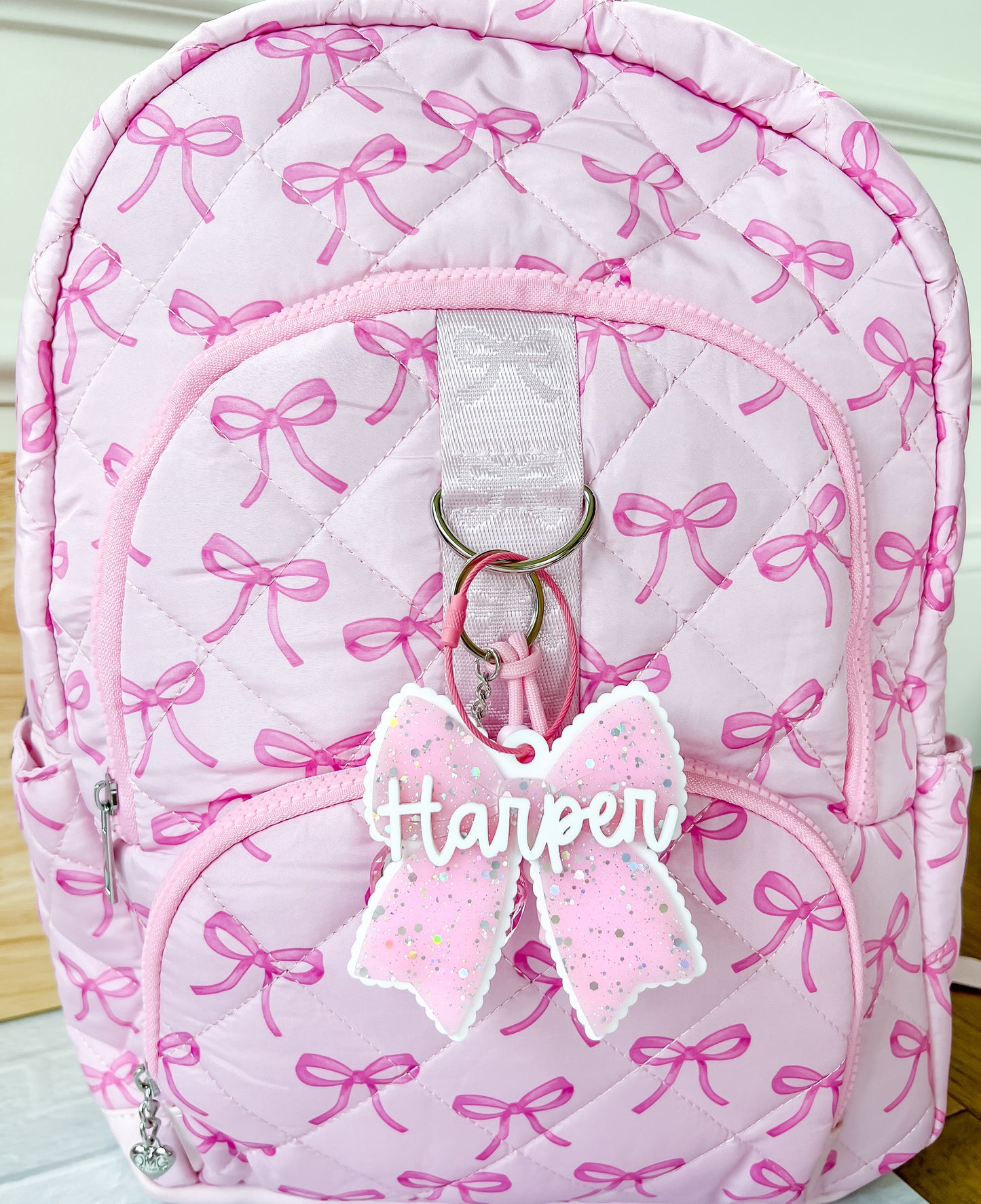 Pink Frost Acrylic Bow Bag Tag