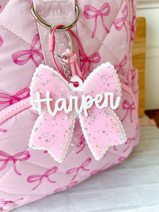 Pink Frost Acrylic Bow Bag Tag